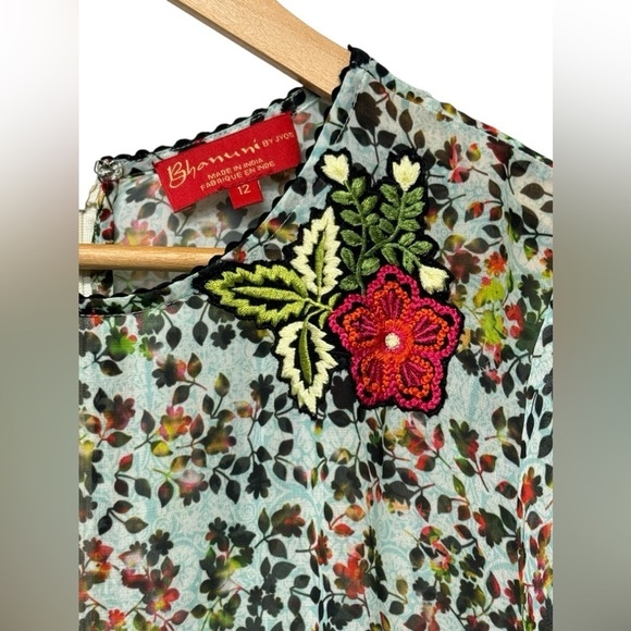 Bhanuni by Jyoti Anthropologie Semi Sheer Floral Embroidered Boho Mini Dress - Picture 5 of 8
